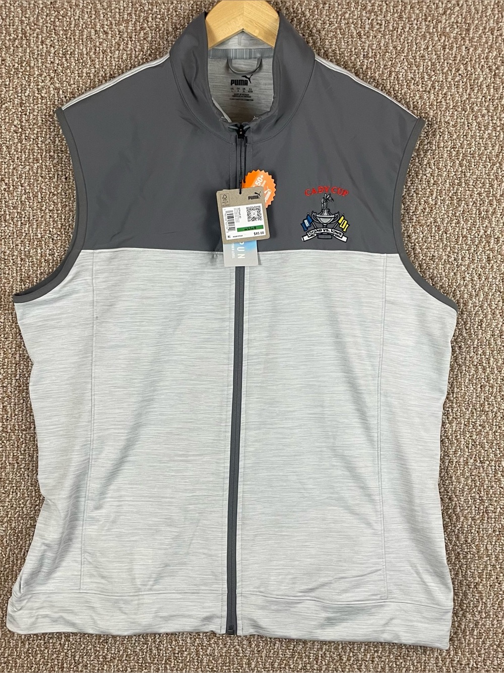Puma Golf Vest Men’s Large Black Gray Cloudspun Iowa Drake Law Cady Cup NWT T425